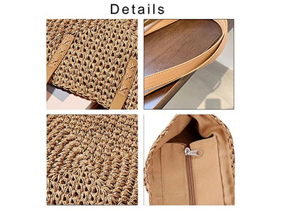 Bolsa Cesta de Palha Preta Impressão Personalizada Estilo Francês Praia Ecológica com Fita