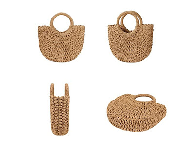 Bolsa de Palha de Nicho Bolsas de Palma Papel Pérola Telefone Simples Rattan Formato Redondo Concha Pequena