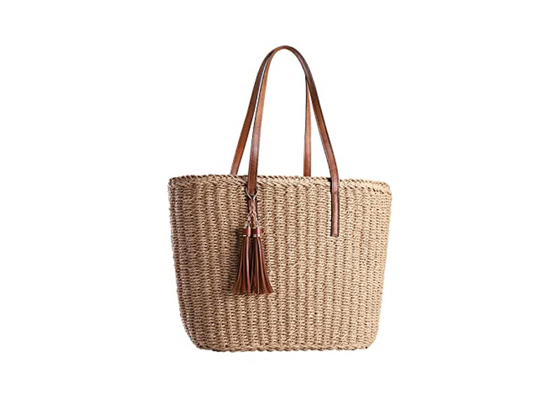 Bolsa de Palha Sorriso Alça 1 Moq Marrom Simples Artesanato Verde Índia Estampa Retrô Mulheres