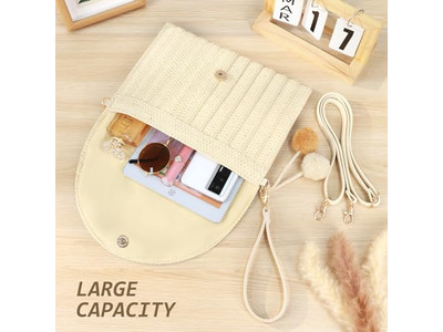 Bolsa de Palha Tricô Bolsa de Telefone Bolsas de Verão Tecelagem Listrada Moderna Trançada