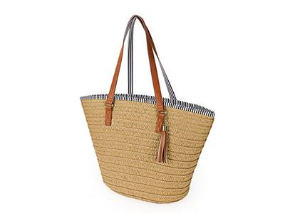 Bolsa de Mão de Palha para Mulheres Bolsa de Praia de Trigo Mulher Tecida Bolsas Boho com Alça de Madeira